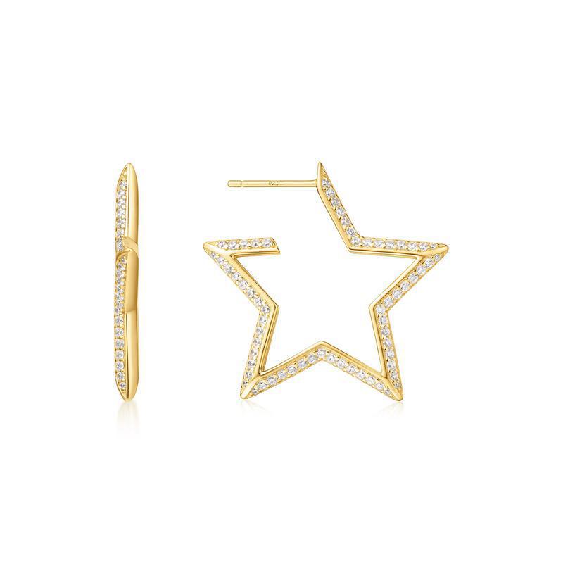 Ania Haie Gold Large Star-Shaped Pavé Hoop Earrings