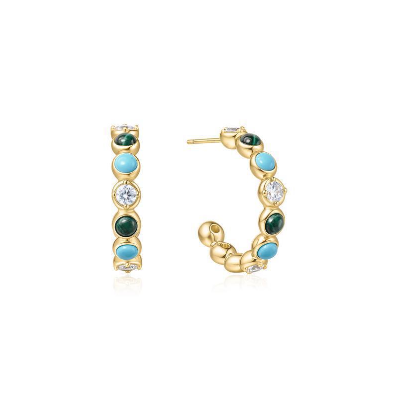 Ania Haie Gold Malachite and Turquoise Large Hoops