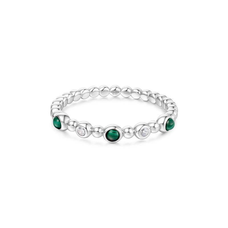 Ania Haie Silver Bezel Malachite Beaded Ring