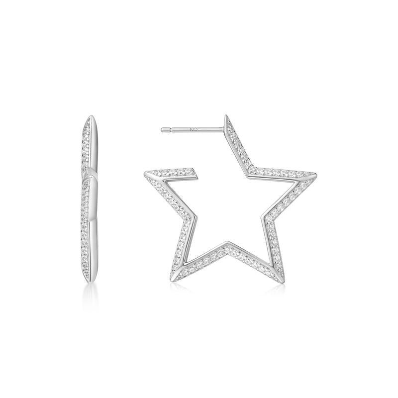 Ania Haie Silver Large Star-Shaped Pavé Hoop Earrings