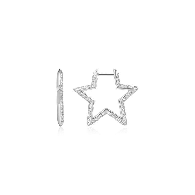 Ania Haie Silver Medium Star Pavé Hoop Earrings