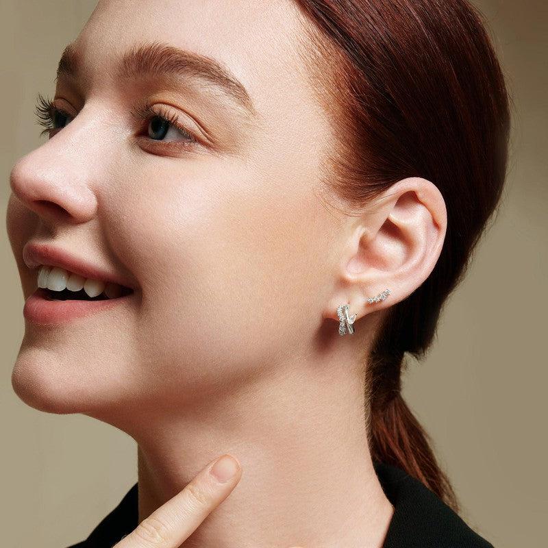 Ania Haie Silver Sparkle Double Hoop Studs