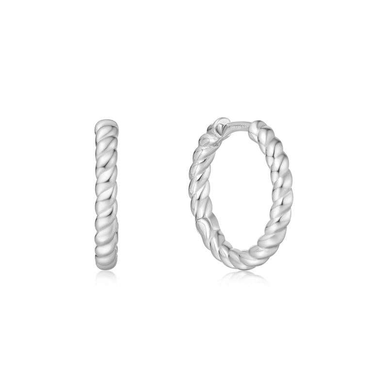 Ania Haie Silver Texture Medium Huggie Hoop Earrings